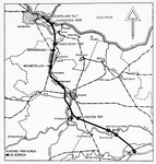 842797 Kaart van het stroomgebied van het Amsterdam-Rijnkanaal, met ingetekend de in gebruik zijnde rijdende pontveren ...